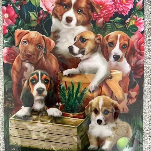 New BRIARWOOD LANE "In the Garden" (Puppies) happy puppy dog lover garden flag - Picture 1 of 3